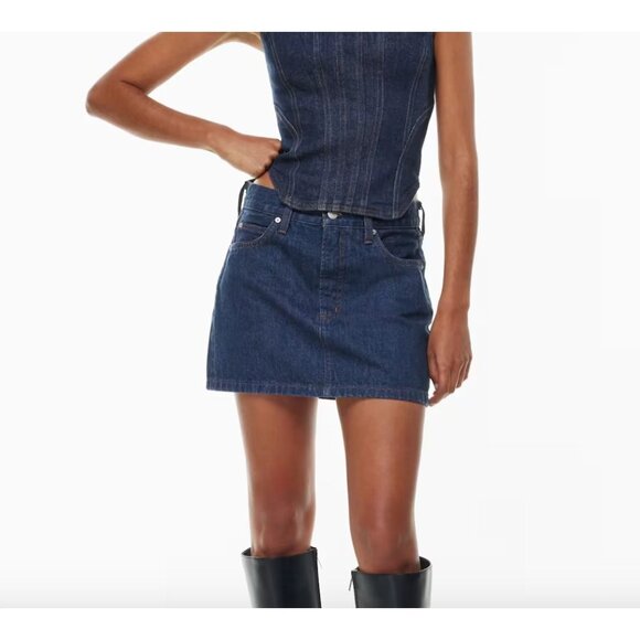 Denim Forum NWT The 90's Ricci Mid Rise Micro Jean Skirt Dark Wash Size 23 - Picture 1 of 7